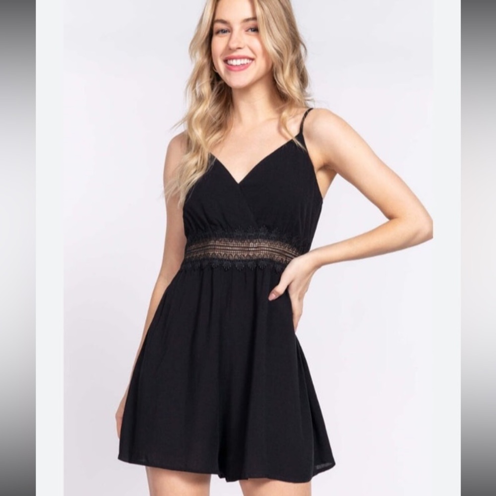 GENERIC BRAND Women Navy Blue  a Cami  Summer Dress with lace Front detailing| L
